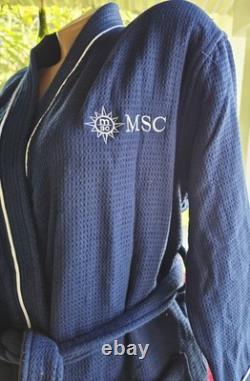 MSC Cruise Line Ship Bath Robe Cotton Terry Waffle Navy Rare S M Men's Long Wrap