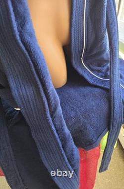 MSC Cruise Line Ship Bath Robe Cotton Terry Waffle Navy Rare S M Men's Long Wrap