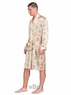 MYK SILK -Men's Paisley Print 19MM Mulberry Silk Robe, Luxury Bathrobe Sleepwear