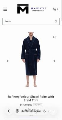 Majestic International Men Velour Shawl Long Bath Robes Navy Blue L/XL