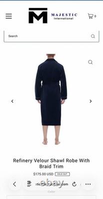 Majestic International Men Velour Shawl Long Bath Robes Navy Blue L/XL