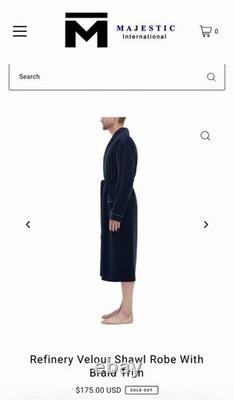Majestic International Men Velour Shawl Long Bath Robes Navy Blue L/XL