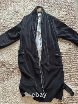 Majestic International Men Velour Shawl Long Bath Robes Navy Blue L/XL