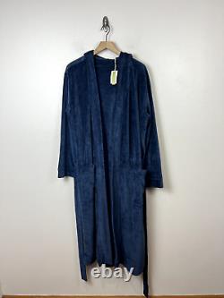 Marine Layer Velour Bath Robe Mens Size S/M Hooded Blue Pockets Organic Cotton