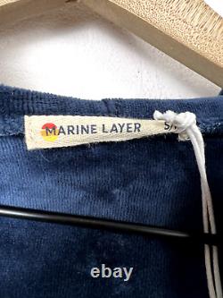 Marine Layer Velour Bath Robe Mens Size S/M Hooded Blue Pockets Organic Cotton