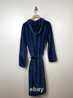 Marine Layer Velour Bath Robe Mens Size S/M Hooded Blue Pockets Organic Cotton