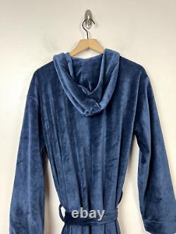 Marine Layer Velour Bath Robe Mens Size S/M Hooded Blue Pockets Organic Cotton