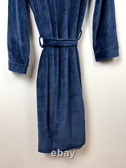 Marine Layer Velour Bath Robe Mens Size S/M Hooded Blue Pockets Organic Cotton