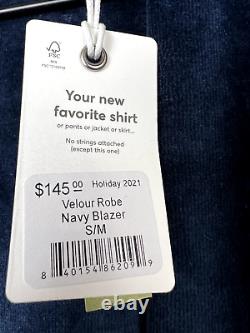 Marine Layer Velour Bath Robe Mens Size S/M Hooded Blue Pockets Organic Cotton