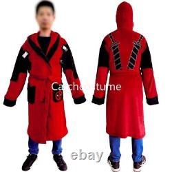 Marvel Deadpool Cosplay Bath Robe Adult Men's Coral Fleece Bathrobe Sleepwear