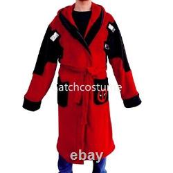 Marvel Deadpool Cosplay Bath Robe Adult Men's Coral Fleece Bathrobe Sleepwear