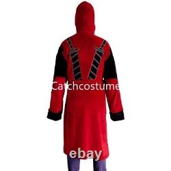 Marvel Deadpool Cosplay Bath Robe Adult Men's Coral Fleece Bathrobe Sleepwear