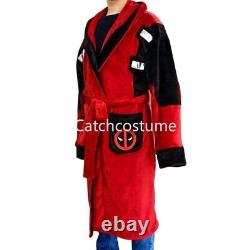 Marvel Deadpool Cosplay Bath Robe Adult Men's Coral Fleece Bathrobe Sleepwear