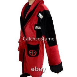 Marvel Deadpool Cosplay Bath Robe Adult Men's Coral Fleece Bathrobe Sleepwear