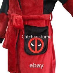 Marvel Deadpool Cosplay Bath Robe Adult Men's Coral Fleece Bathrobe Sleepwear