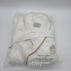 Mascioni Plaza Hotel Luxury Bathrobe Small White Velour Gold Trim New NWOP