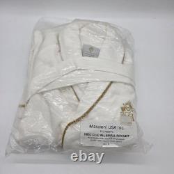 Mascioni Plaza Hotel Luxury Bathrobe Small White Velour Gold Trim New NWOP