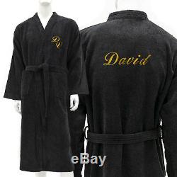 Men Bath Robe Personalized Monogram 100% Cotton Bathrobe Kimono Black-m, L, Xl, XXL