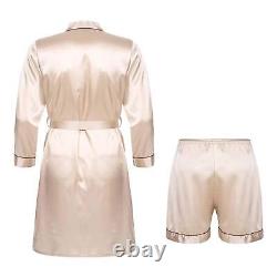 Men Bath Robe Satin Sleepwear Casual Long Kimono Dressing Gown SpaRobe Nightwear