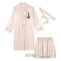 Men Bath Robe Satin Sleepwear Casual Long Kimono Dressing Gown SpaRobe Nightwear