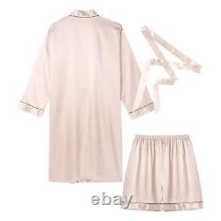 Men Bath Robe Satin Sleepwear Casual Long Kimono Dressing Gown SpaRobe Nightwear