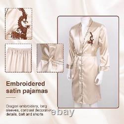 Men Bath Robe Satin Sleepwear Casual Long Kimono Dressing Gown SpaRobe Nightwear