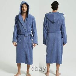 Men Bathrobe Hooded Warm Towel Fleece Cotton Dressing Gowns Long Bath Robe