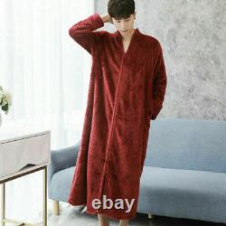 Men Bathrobe Pajama Nightwear Flannel Coral Fleece Long Sleeve Pocket Zipper