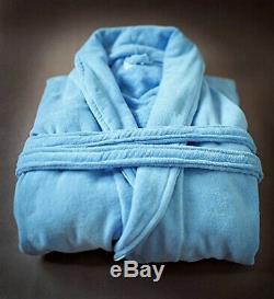 (Men L-XL, Blue) Organic unisex Bathrobe. Plush Terry soft 100% Certified
