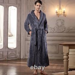 Men Long Warm Jacquard Flannel Bath Robe Plus Size Bathrobe Coral Fleece Robes