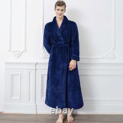Men Long Warm Jacquard Flannel Bath Robe Plus Size Bathrobe Coral Fleece Robes