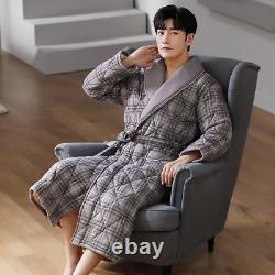 Men Luxury Plaid Robe Long Bathrobes Man Cotton Soft Gown Bath Robe Plus Size