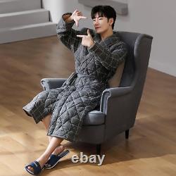 Men Luxury Plaid Robe Long Bathrobes Man Cotton Soft Gown Bath Robe Plus Size