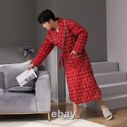 Men Luxury Plaid Robe Long Bathrobes Man Cotton Soft Gown Bath Robe Plus Size