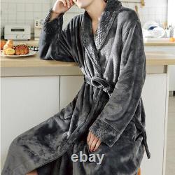 Men Night-robe Flannel Dressing Gown Nightgown Sleeping Bath Robe Thermal Warm