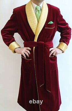 Men Party Exclusive Designer Custom Made Maroon Velvet Smoking Jacket Bath Robe