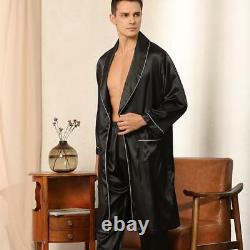 Men Satin Bathrobe Gown Robe&Pants Set Sleepwear Lounge Wear Nightwear Lingerie