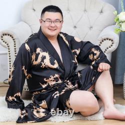 Men Silky Satin Kimono Robe 2PC Shorts Set Gown Bathrobe Sleeprobe Male Lounge