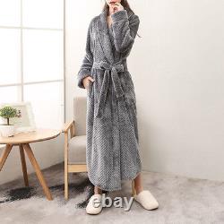 Men Women Fluffy Flannel Dressing Robe Gown Soft Housecoat Bathrobe Wrap Pajamas