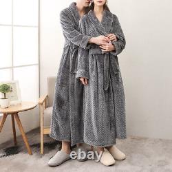 Men Women Fluffy Flannel Dressing Robe Gown Soft Housecoat Bathrobe Wrap Pajamas