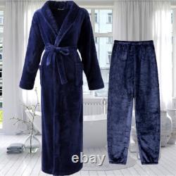 Men Women Long Thick Flannel Bath Robe Plus Size Coral Fleece Bathrobe Sleepwear