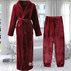 Men Women Long Thick Flannel Bath Robe Plus Size Coral Fleece Bathrobe Sleepwear