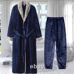 Men Women Long Thick Flannel Bath Robe Plus Size Coral Fleece Bathrobe Sleepwear