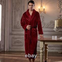 Men Women Long Thick Warm Flannel Pajama Set Plus Size Bathrobe+Pant Gown Set
