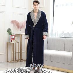 Men Women Long Thick Warm Flannel Pajama Set Plus Size Bathrobe+Pant Gown Set