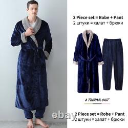 Men Women Plus Size Long Flannel Bathrobe Coral Fleece Bath Robe Gown Sleepwear