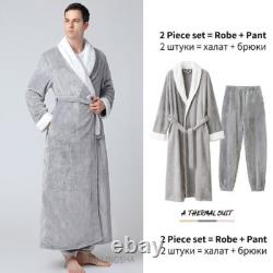 Men Women Plus Size Long Flannel Bathrobe Coral Fleece Bath Robe Gown Sleepwear