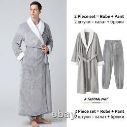 Men Women Plus Size Long Flannel Bathrobe Coral Fleece Bath Robe Gown Sleepwear