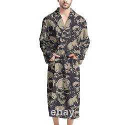 Men's Bathrobe Big and Tall Full Length Sleepwear Long Sleeve Skull Pajama Cool
