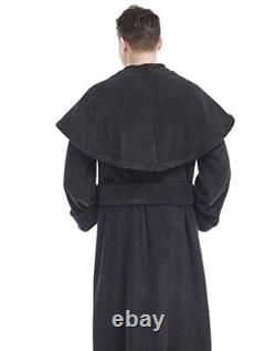 Men's Big & Tall Long Monk Robe Hooded Full Length Turkish XX-Large Black